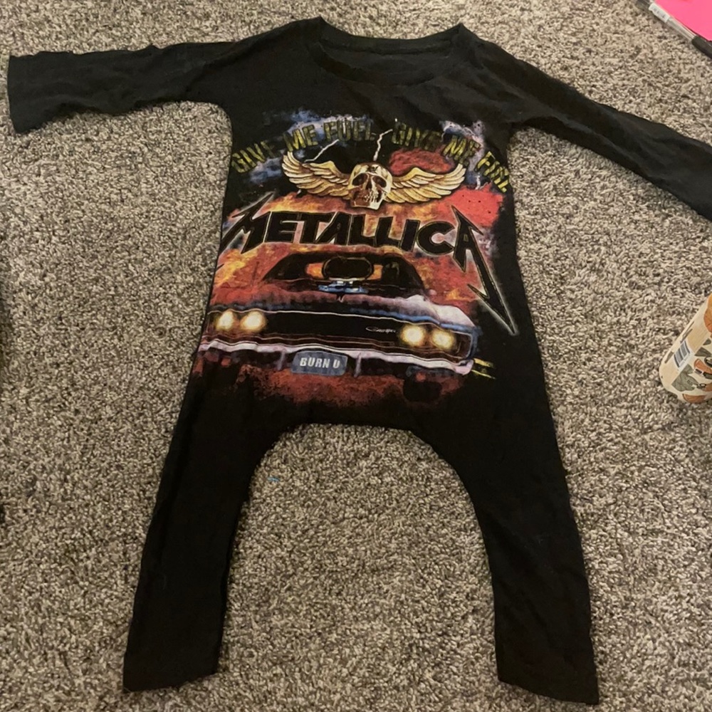 Up-cycled Metallica T into a onesie- size 12-24